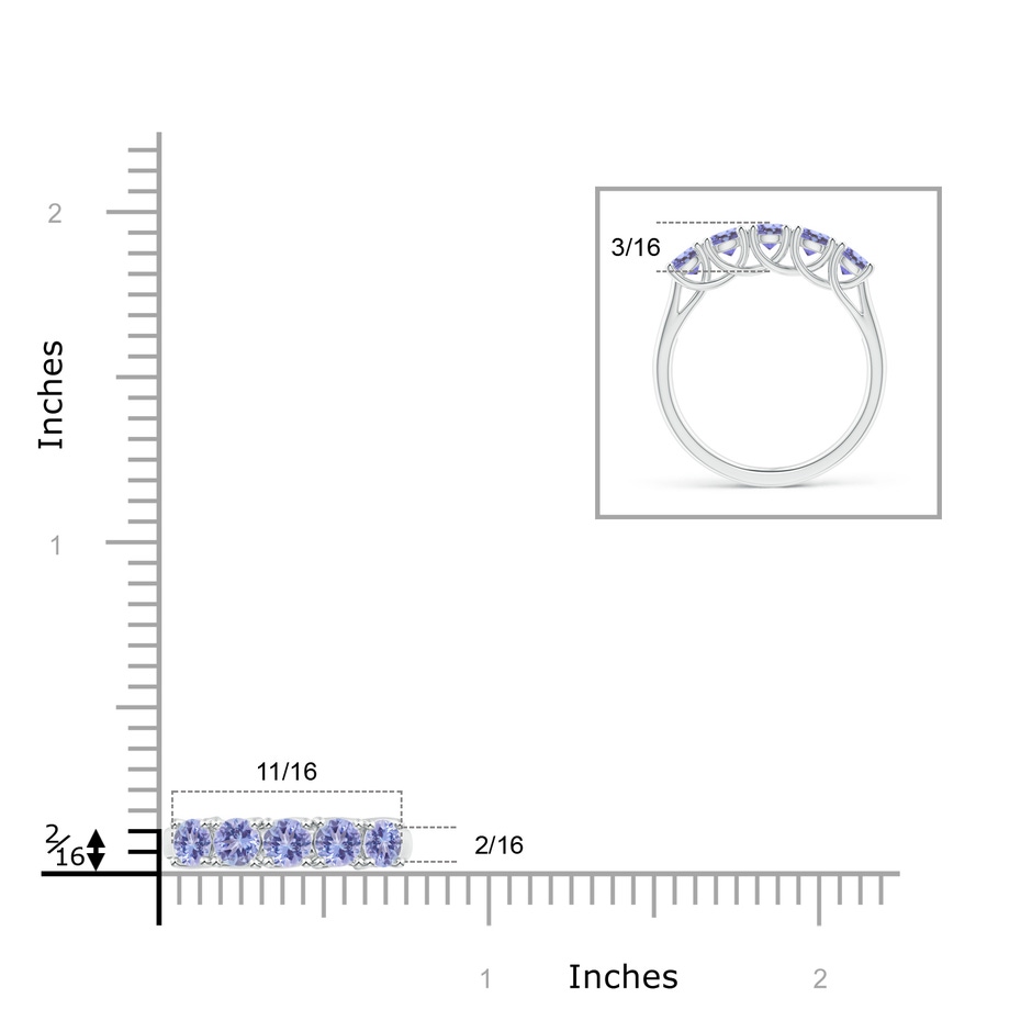 3.8mm AA Half Eternity Five Stone Tanzanite Wedding Band in White Gold ruler