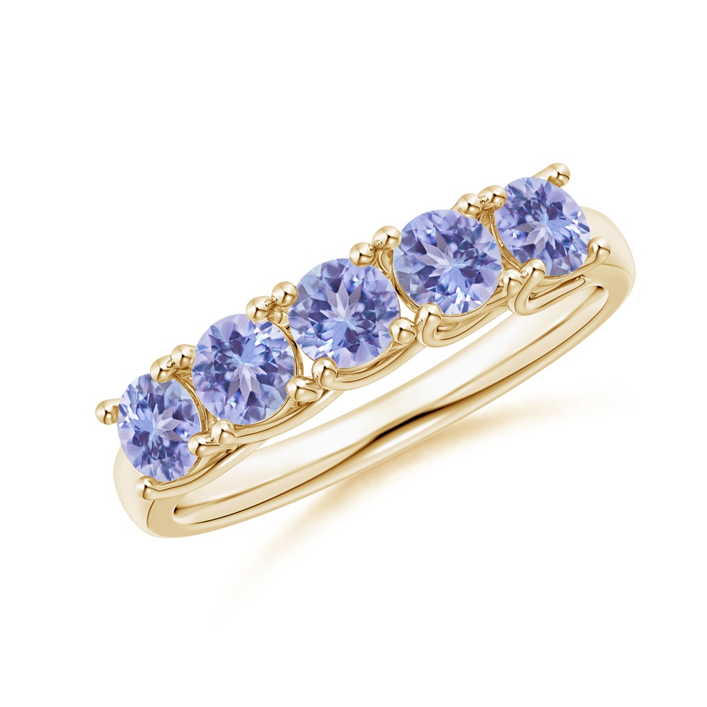 3.8mm AA Half Eternity Five Stone Tanzanite Wedding Band in Yellow Gold