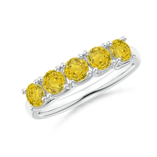 3.8mm AAA Half Eternity Five Stone Yellow Sapphire Wedding Band in White Gold