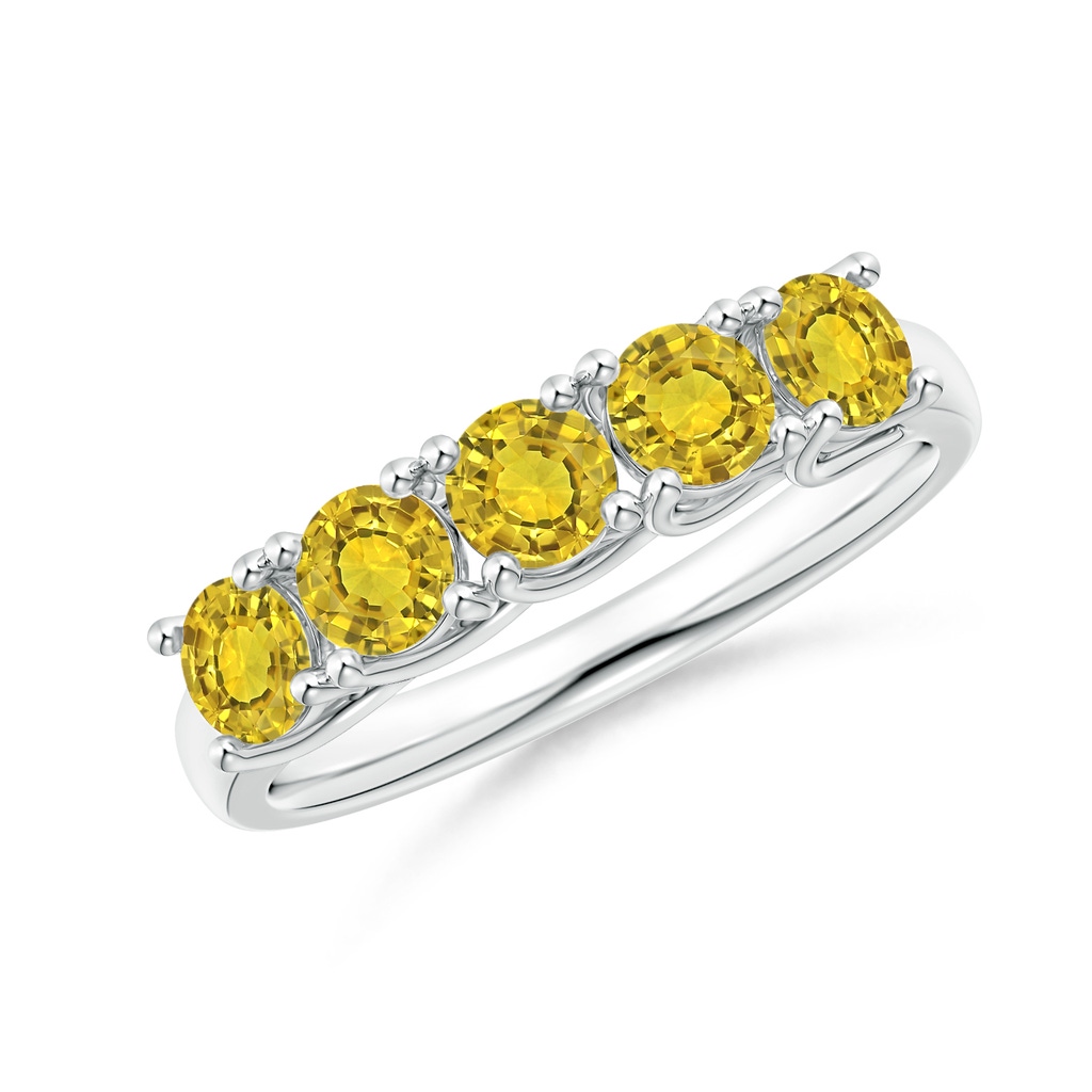 3.8mm AAAA Half Eternity Five Stone Yellow Sapphire Wedding Band in White Gold