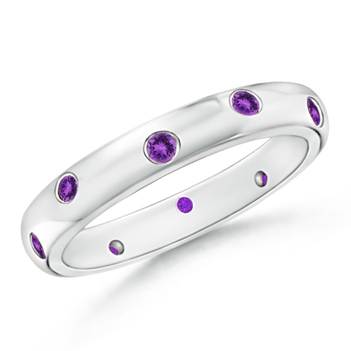 2mm AAA Gypsy Set Round Amethyst Eternity Wedding Band in 75 White Gold
