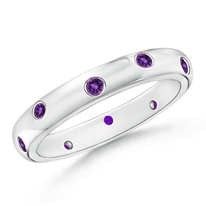 2mm AAAA Gypsy Set Round Amethyst Eternity Wedding Band in 75 White Gold