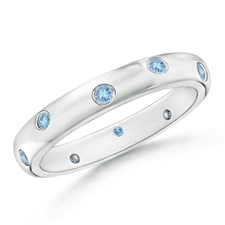 2mm AAA Gypsy Set Round Aquamarine Eternity Wedding Band in 55 White Gold