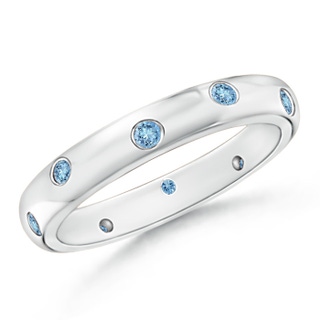 2mm AAAA Gypsy Set Round Aquamarine Eternity Wedding Band in 55 White Gold