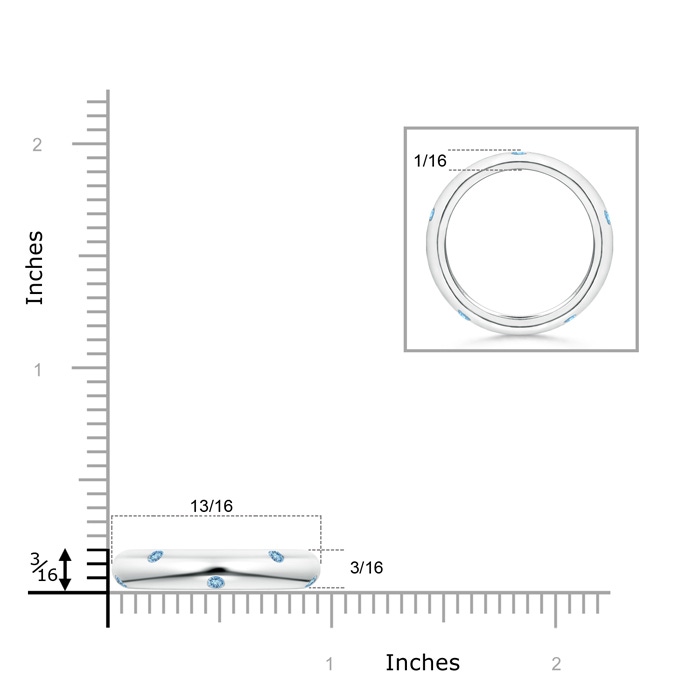 2mm AAAA Gypsy Set Round Aquamarine Eternity Wedding Band in 55 White Gold ruler