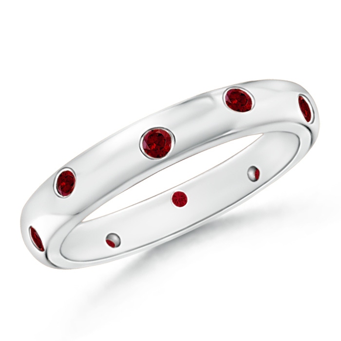 2mm AAA Gypsy Set Round Garnet Eternity Wedding Band in 75 White Gold 