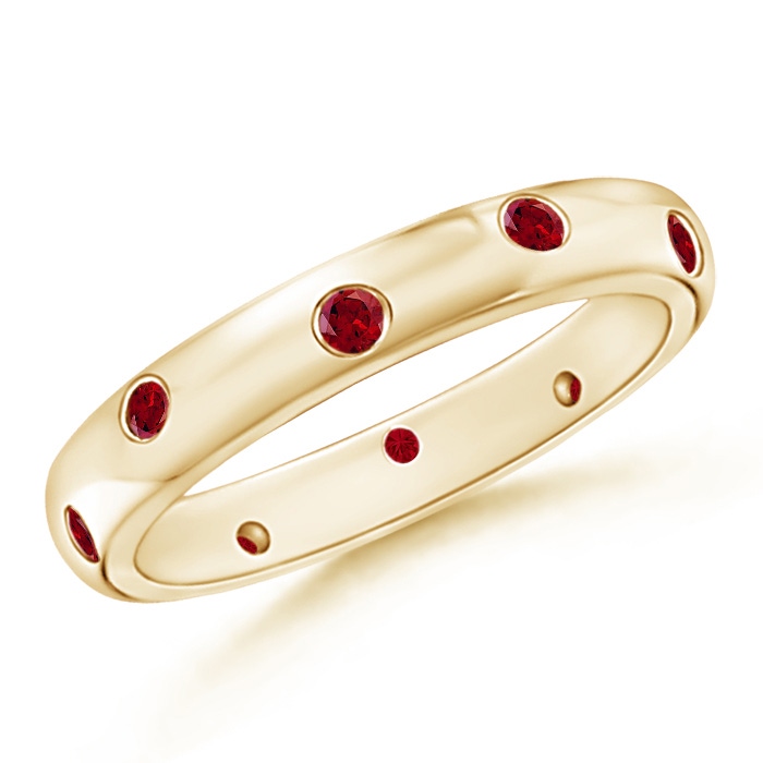 2mm AAAA Gypsy Set Round Garnet Eternity Wedding Band in 75 Yellow Gold