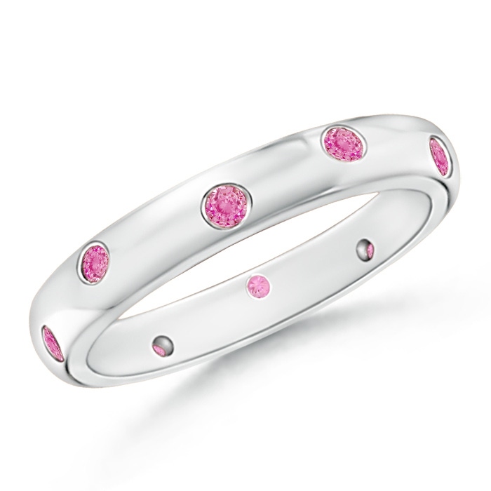 2mm AA Gypsy Set Round Pink Sapphire Eternity Wedding Band in 55 White Gold