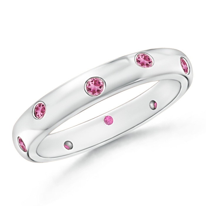 2mm AAA Gypsy Set Round Pink Tourmaline Eternity Wedding Band in 65 White Gold