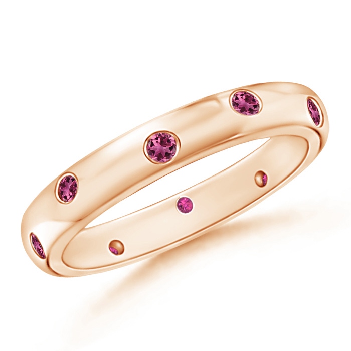 2mm AAAA Gypsy Set Round Pink Tourmaline Eternity Wedding Band in 55 Rose Gold