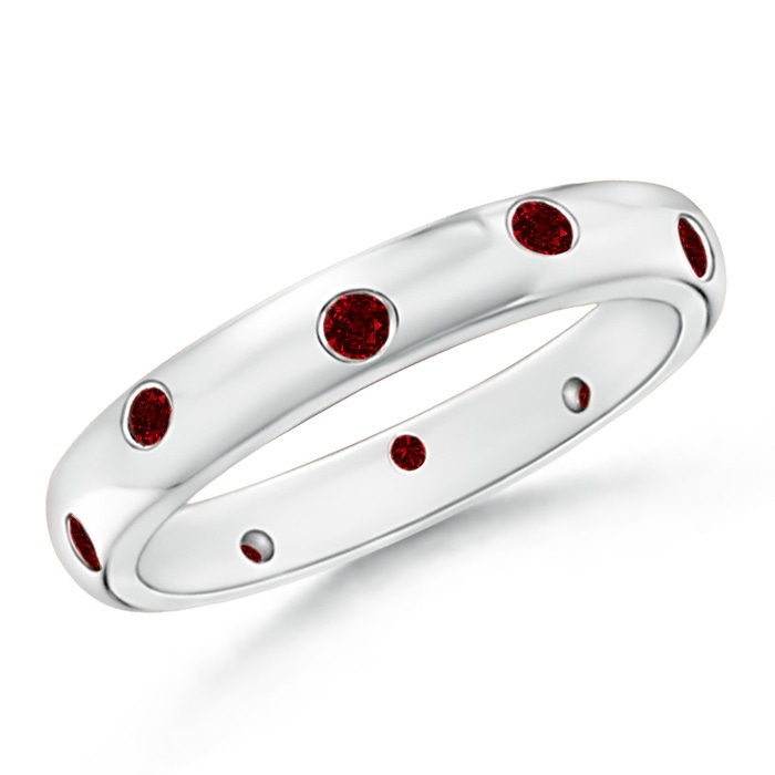 2mm AAAA Gypsy Set Round Ruby Eternity Wedding Band in 60 White Gold 