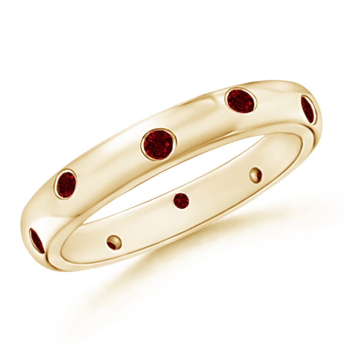 2mm AAAA Gypsy Set Round Ruby Eternity Wedding Band in 65 Yellow Gold