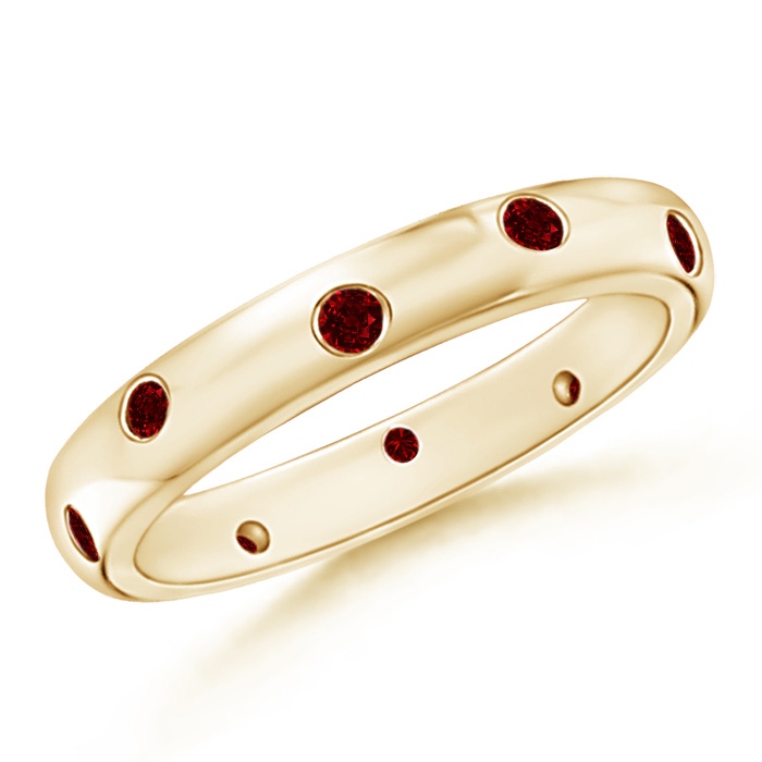 2mm AAAA Gypsy Set Round Ruby Eternity Wedding Band in 65 Yellow Gold 