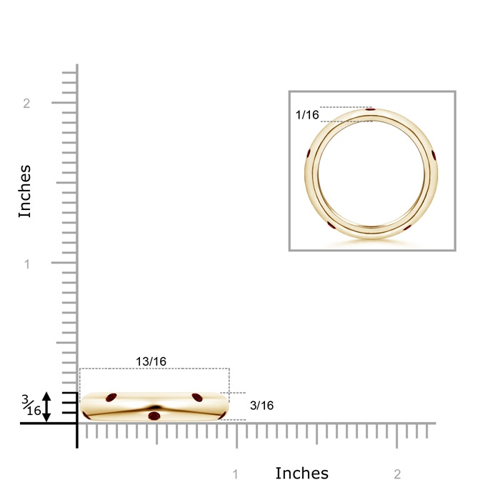 2mm AAAA Gypsy Set Round Ruby Eternity Wedding Band in 65 Yellow Gold ruler