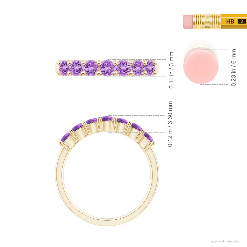 3mm AAA Half Eternity Seven Stone Amethyst Wedding Band in Yellow Gold ruler