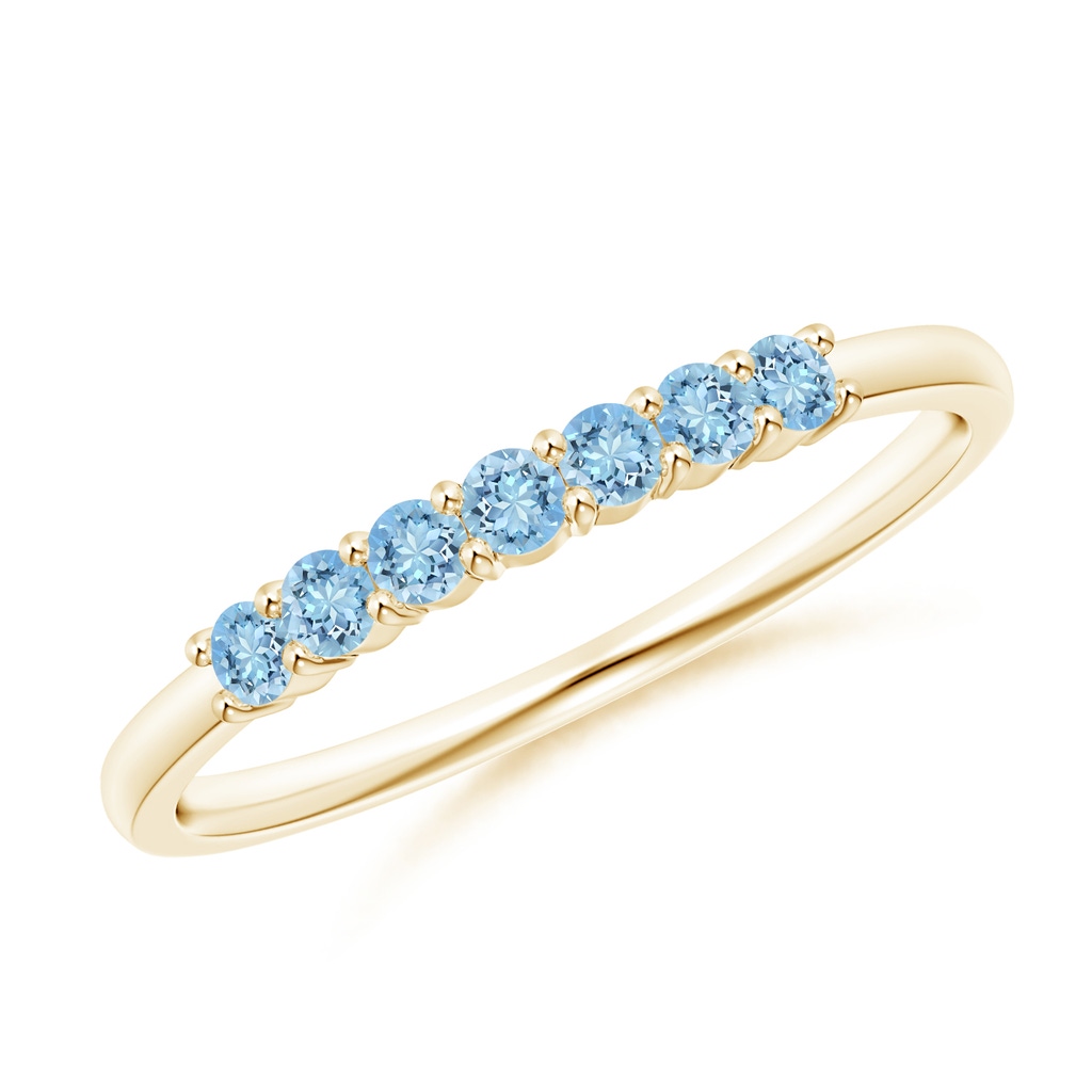 2mm AAAA Half Eternity Seven Stone Aquamarine Wedding Band in Yellow Gold