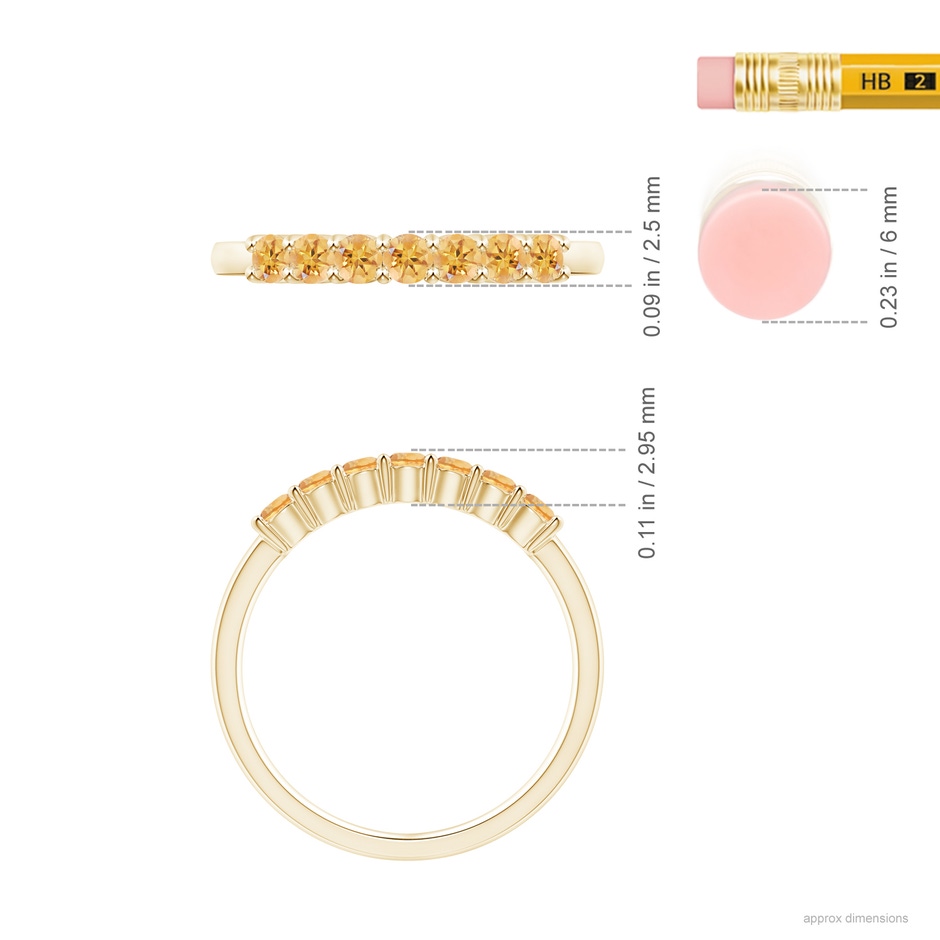 2.5mm AA Half Eternity Seven Stone Citrine Wedding Band in Yellow Gold ruler