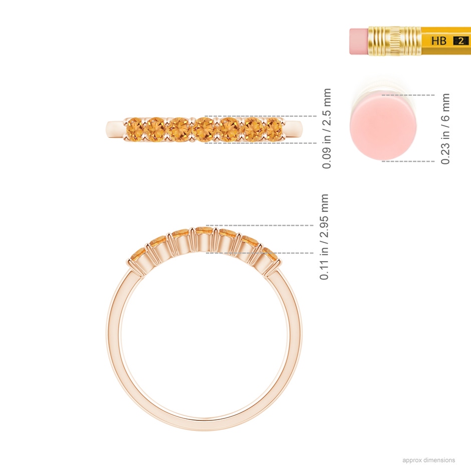 2.5mm AAA Half Eternity Seven Stone Citrine Wedding Band in Rose Gold ruler