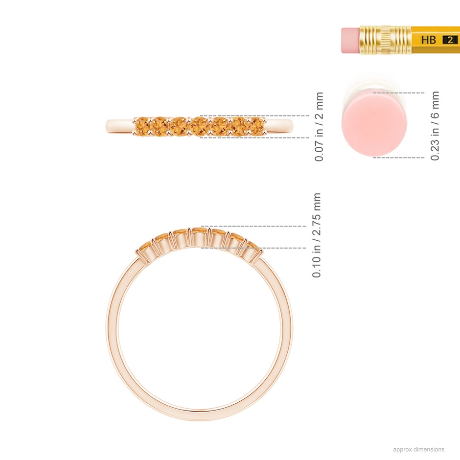 2mm AAA Half Eternity Seven Stone Citrine Wedding Band in Rose Gold ruler