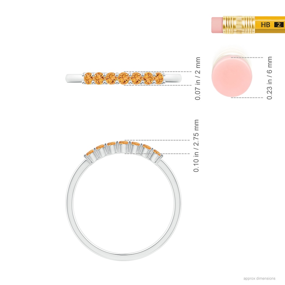 2mm AAA Half Eternity Seven Stone Citrine Wedding Band in S999 Silver ruler