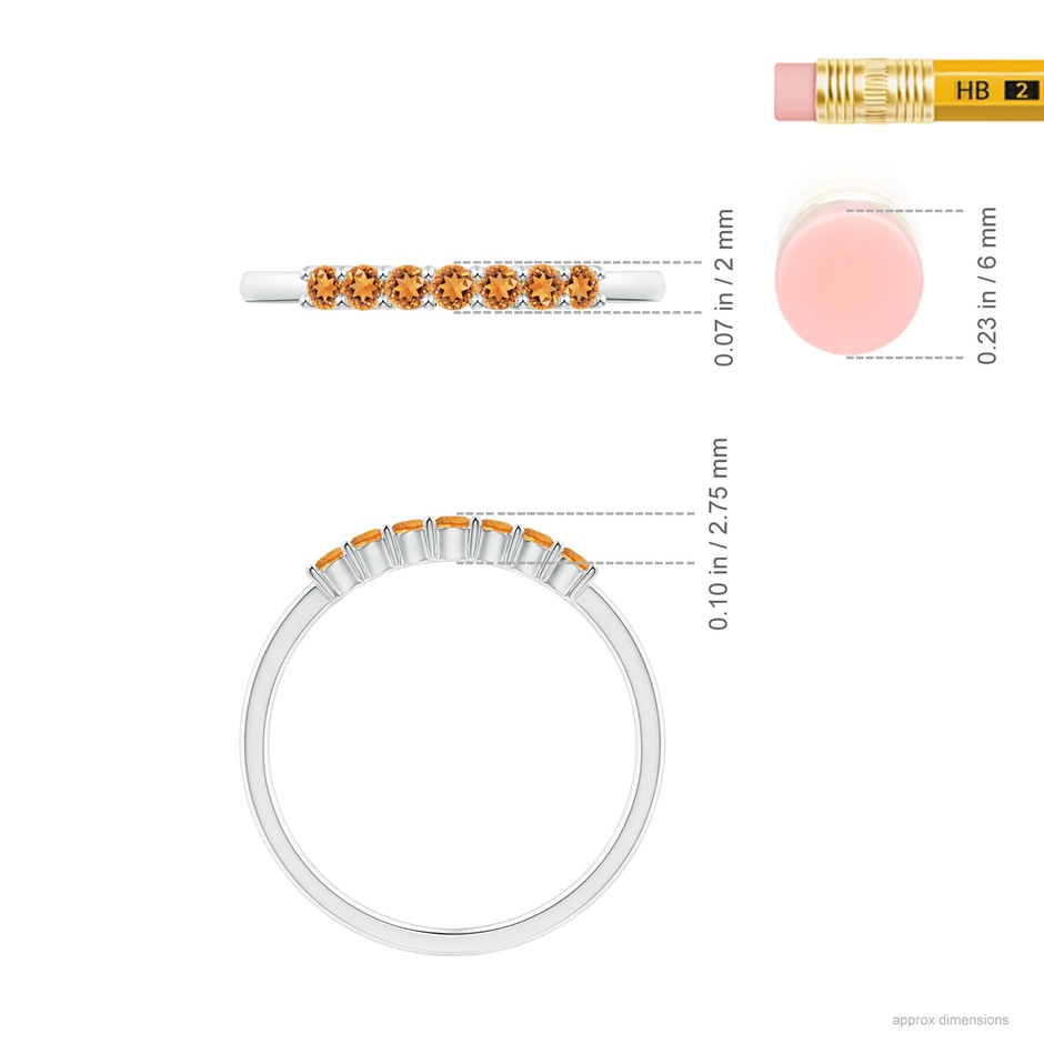 2mm AAAA Half Eternity Seven Stone Citrine Wedding Band in S999 Silver ruler