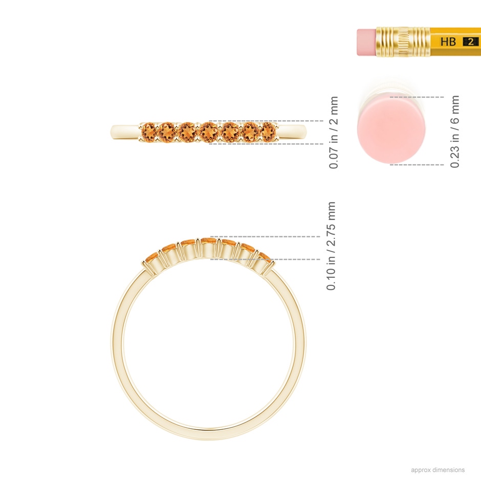 2mm AAAA Half Eternity Seven Stone Citrine Wedding Band in Yellow Gold ruler