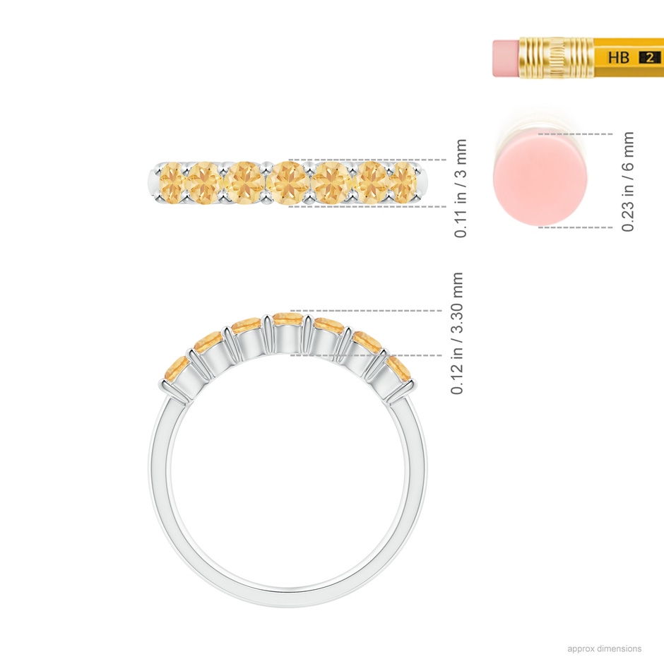 3mm A Half Eternity Seven Stone Citrine Wedding Band in S999 Silver ruler
