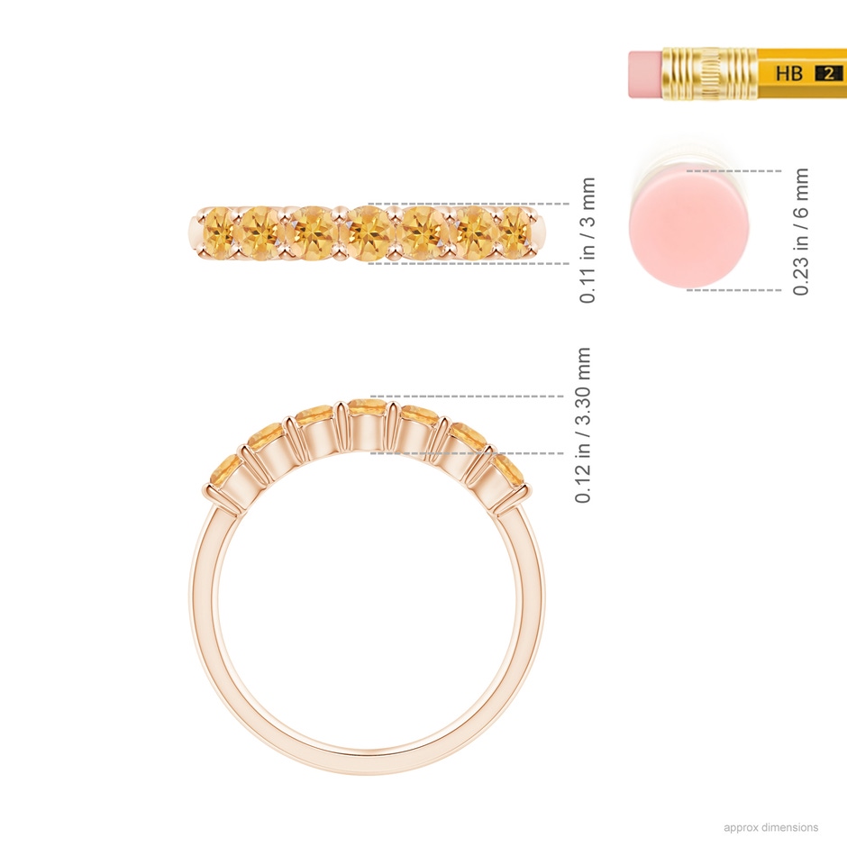 3mm AA Half Eternity Seven Stone Citrine Wedding Band in Rose Gold ruler