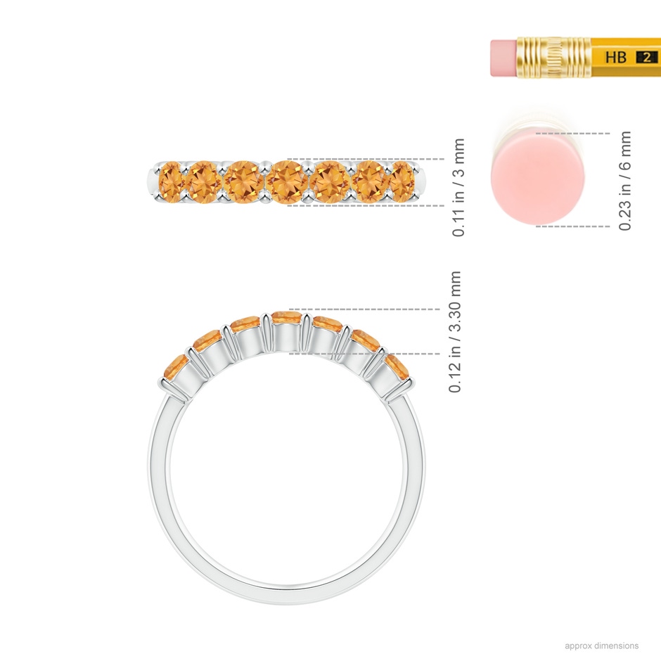 3mm AAA Half Eternity Seven Stone Citrine Wedding Band in White Gold ruler