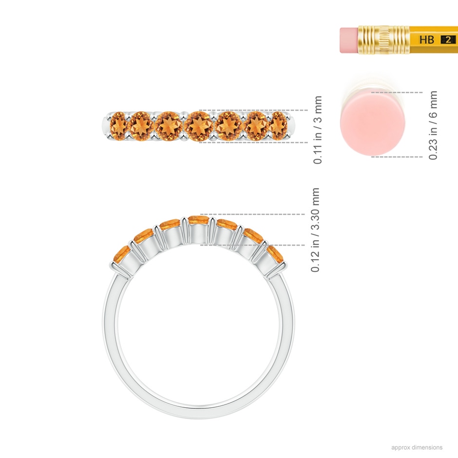 3mm AAAA Half Eternity Seven Stone Citrine Wedding Band in S999 Silver ruler