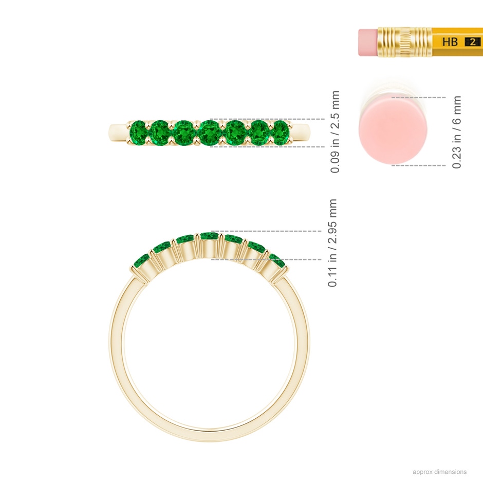 2.5mm Lab-Grown Half Eternity Seven Stone Emerald Wedding Band in Yellow Gold ruler