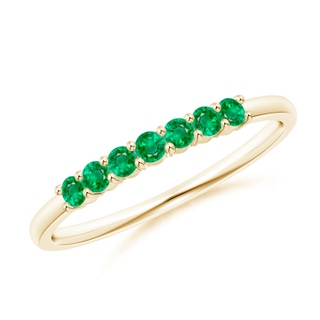 2mm AAA Half Eternity Seven Stone Emerald Wedding Band in Yellow Gold