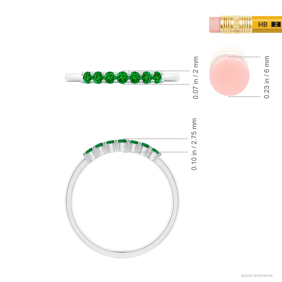 2mm Lab-Grown Half Eternity Seven Stone Emerald Wedding Band in P950 Platinum ruler