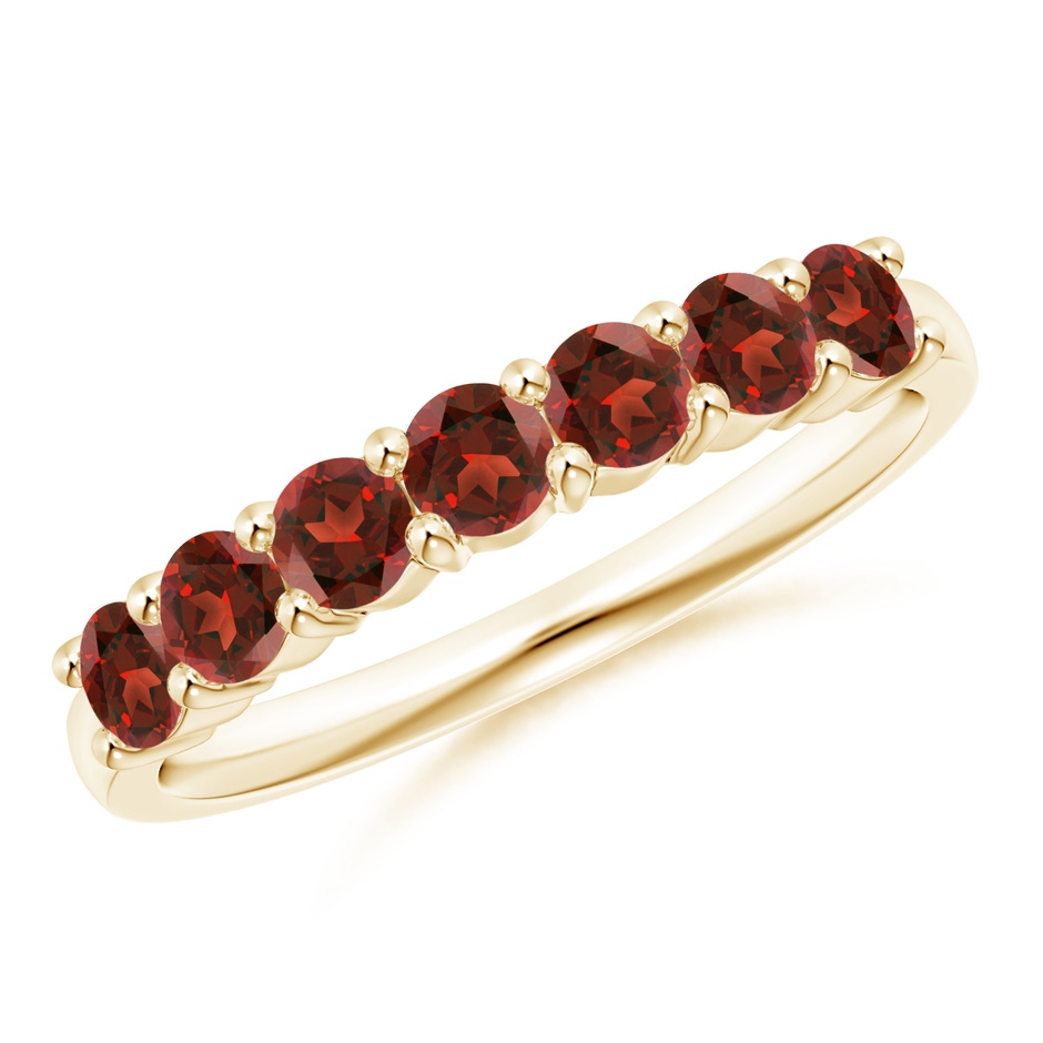 3mm AAAA Half Eternity Seven Stone Garnet Wedding Band in Yellow Gold 