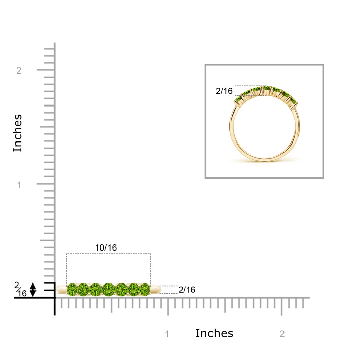 2.5mm AAAA Half Eternity Seven Stone Peridot Wedding Band in 9K Yellow Gold Product Image