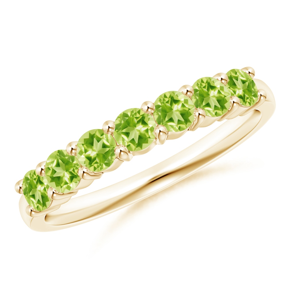 3mm AAAA Half Eternity Seven Stone Peridot Wedding Band in Yellow Gold 