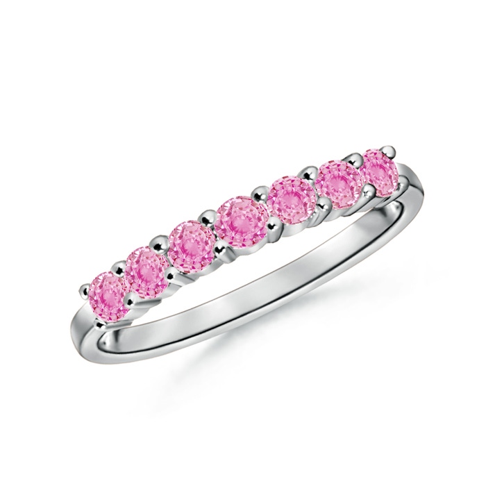 2.5mm A Half Eternity Seven Stone Pink Sapphire Wedding Band in White Gold 