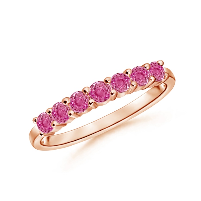 2.5mm AAA Half Eternity Seven Stone Pink Sapphire Wedding Band in Rose Gold 