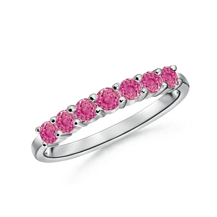 2.5mm AAA Half Eternity Seven Stone Pink Sapphire Wedding Band in White Gold