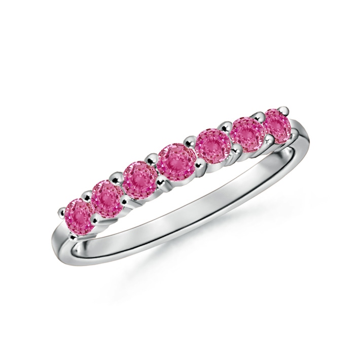 2.5mm AAA Half Eternity Seven Stone Pink Sapphire Wedding Band in White Gold 