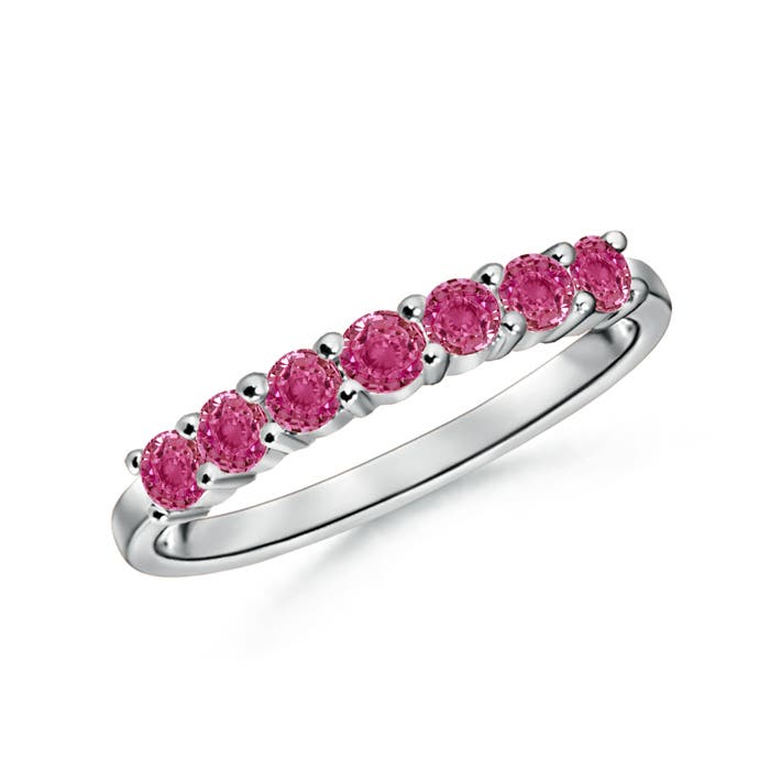 2.5mm AAAA Half Eternity Seven Stone Pink Sapphire Wedding Band in P950 Platinum