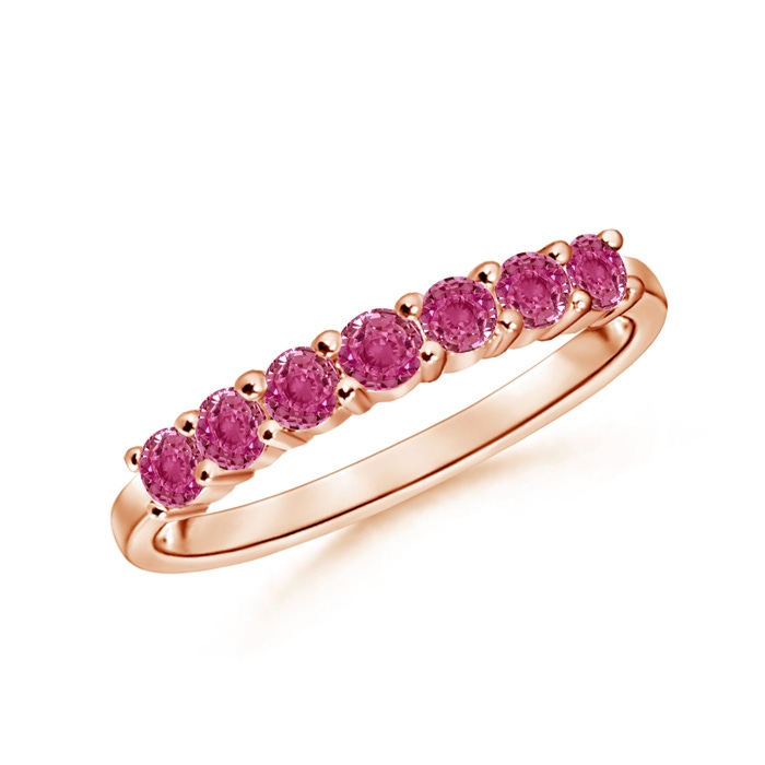 2.5mm AAAA Half Eternity Seven Stone Pink Sapphire Wedding Band in Rose Gold 