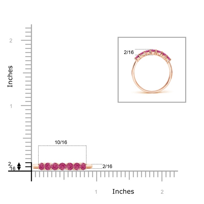 2.5mm AAAA Half Eternity Seven Stone Pink Sapphire Wedding Band in Rose Gold product image