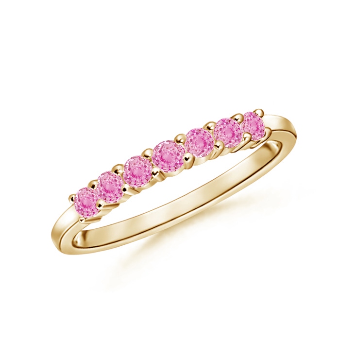 2mm A Half Eternity Seven Stone Pink Sapphire Wedding Band in Yellow Gold 