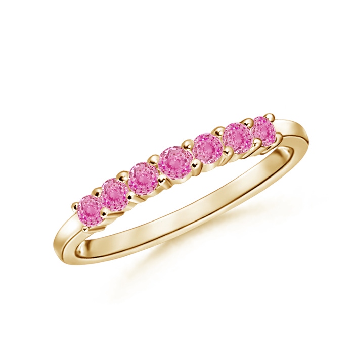 2mm AA Half Eternity Seven Stone Pink Sapphire Wedding Band in Yellow Gold 