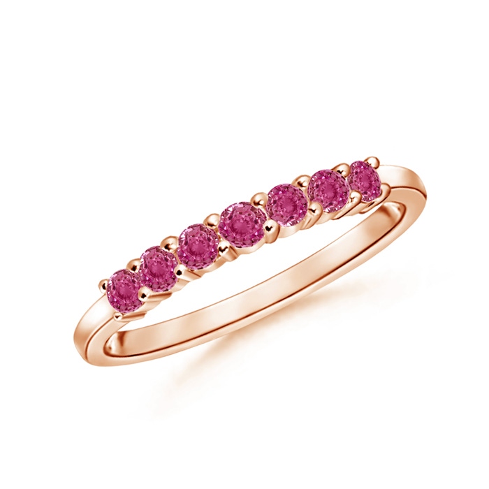2mm AAAA Half Eternity Seven Stone Pink Sapphire Wedding Band in Rose Gold