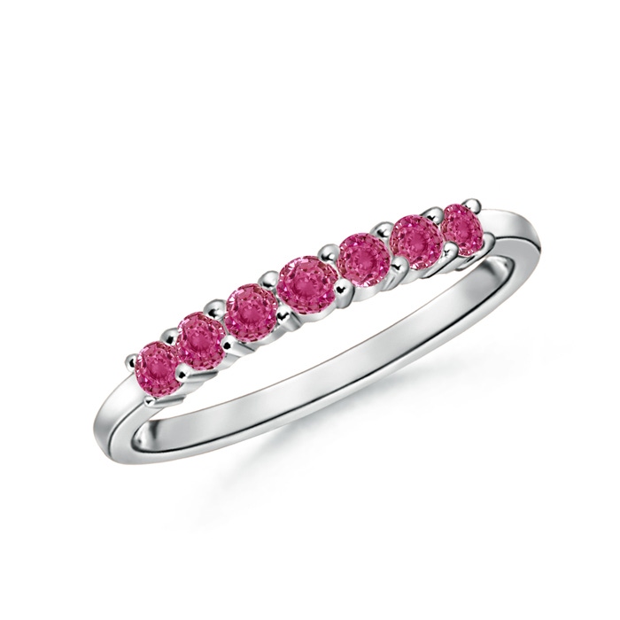 2mm AAAA Half Eternity Seven Stone Pink Sapphire Wedding Band in S999 Silver