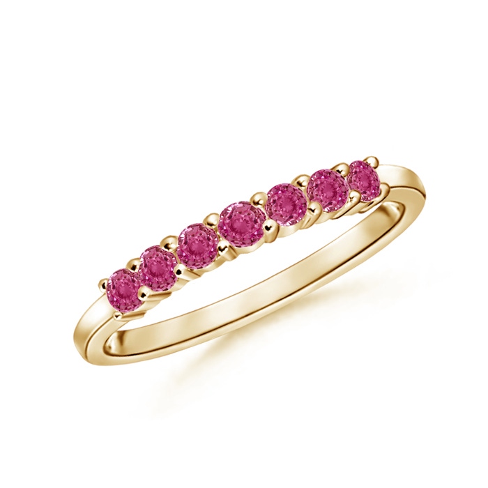 2mm AAAA Half Eternity Seven Stone Pink Sapphire Wedding Band in Yellow Gold