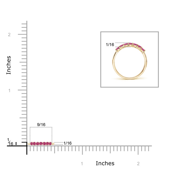 2mm AAAA Half Eternity Seven Stone Pink Sapphire Wedding Band in Yellow Gold product image