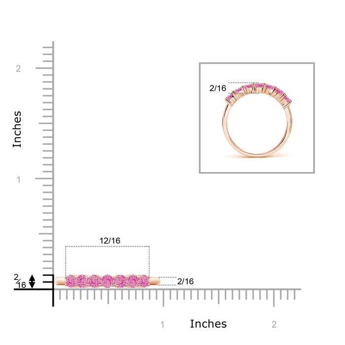 3mm AA Half Eternity Seven Stone Pink Sapphire Wedding Band in Rose Gold product image